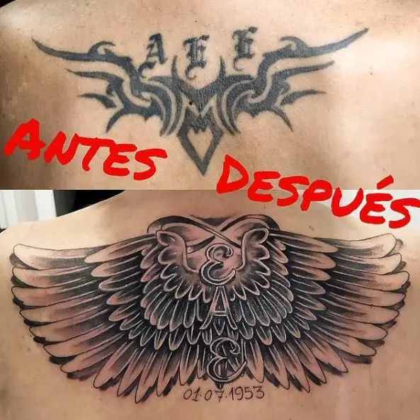 Tattoo cover. Alas en la espalda
