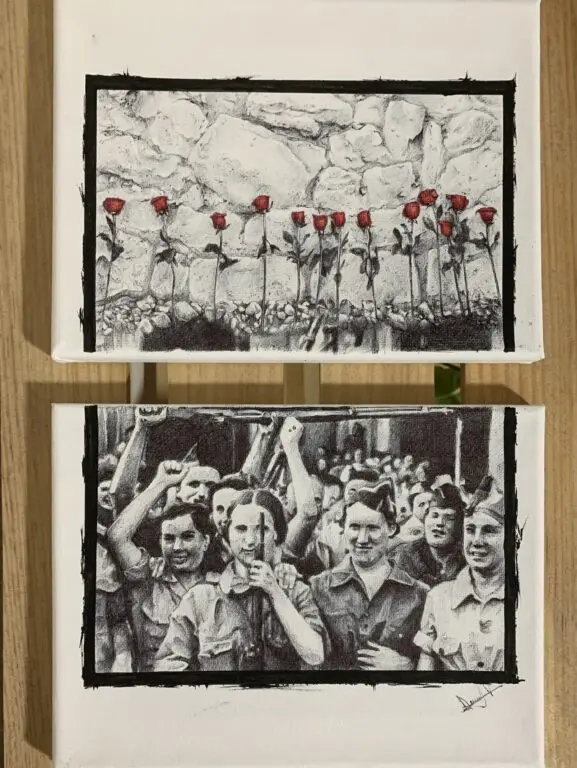 Cuadro realizado a boli bic: 13 rosas