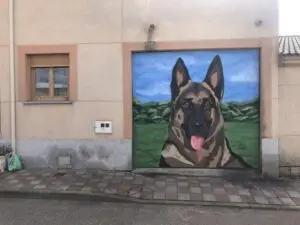 Decoración de persiana con Pastor Alemán