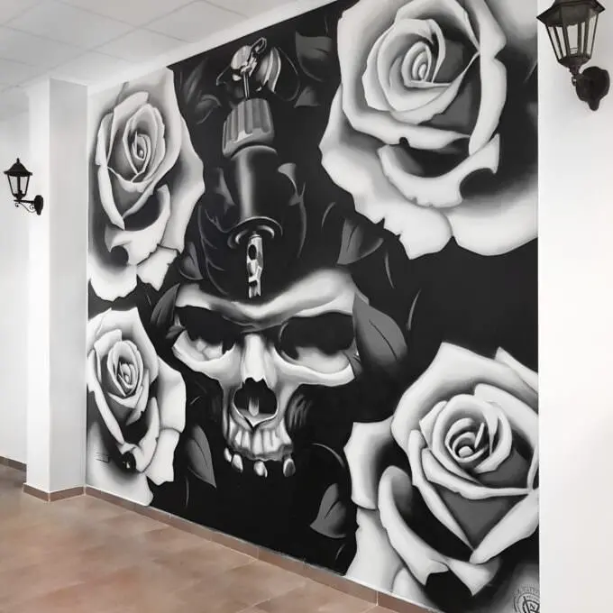 Mural realista: Skull & Roses