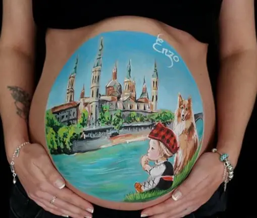 Tripita pintada a mano con la Basílica del Pilar, el río Ebro y el puente de Piedra de Zaragoza