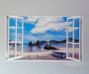 Paisaje de una playa con estilo trampantojo