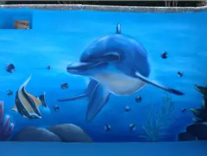 Mural en una piscina decoración de fondo marino