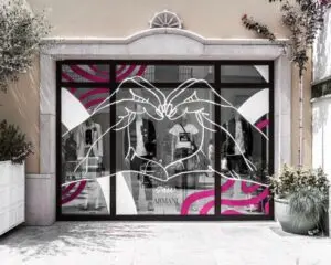 Rotulación a mano del escaparate Armani en Barcelona