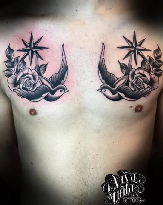 Tattoo golondrinas new school pecho