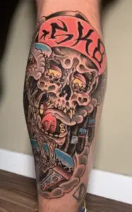 Tatuaje pulpo calavera skater