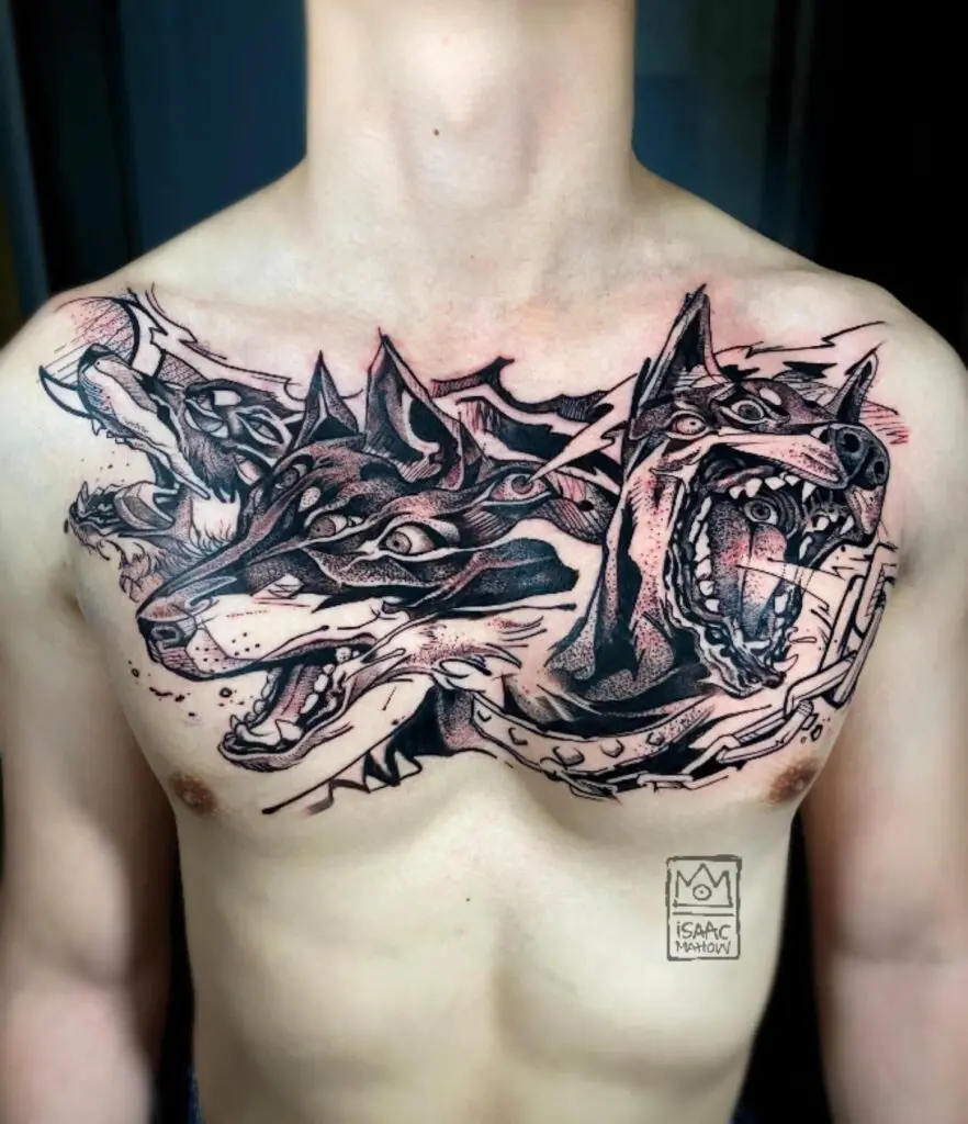 Lobos en sketch en el pecho